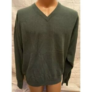 L Pure Cashmere V-Neck Sweater Size Med 100% CASHMERE Hunter Green Solid Men’s